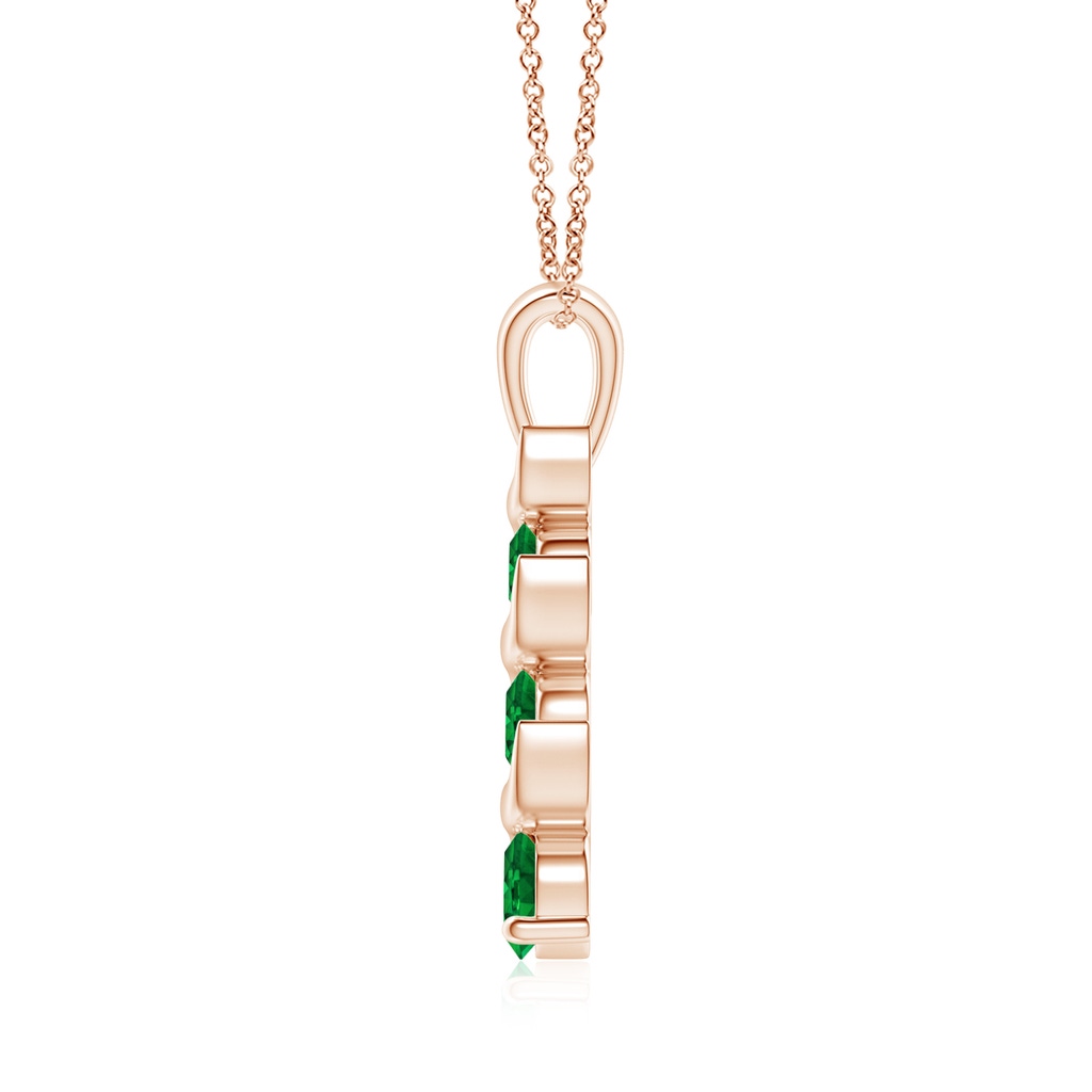 4mm AAAA Channel-Set Round Emerald Three Stone Journey Pendant in Rose Gold Side 199
