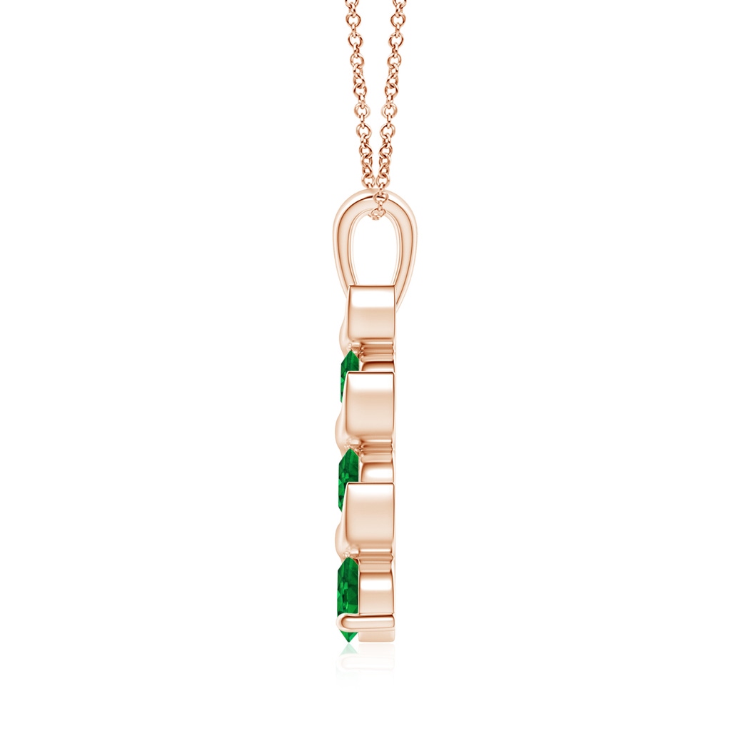 4mm AAAA Channel-Set Round Emerald Three Stone Journey Pendant in Rose Gold - side 199