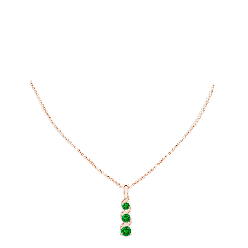 4mm AAAA Channel-Set Round Emerald Three Stone Journey Pendant in Rose Gold pen