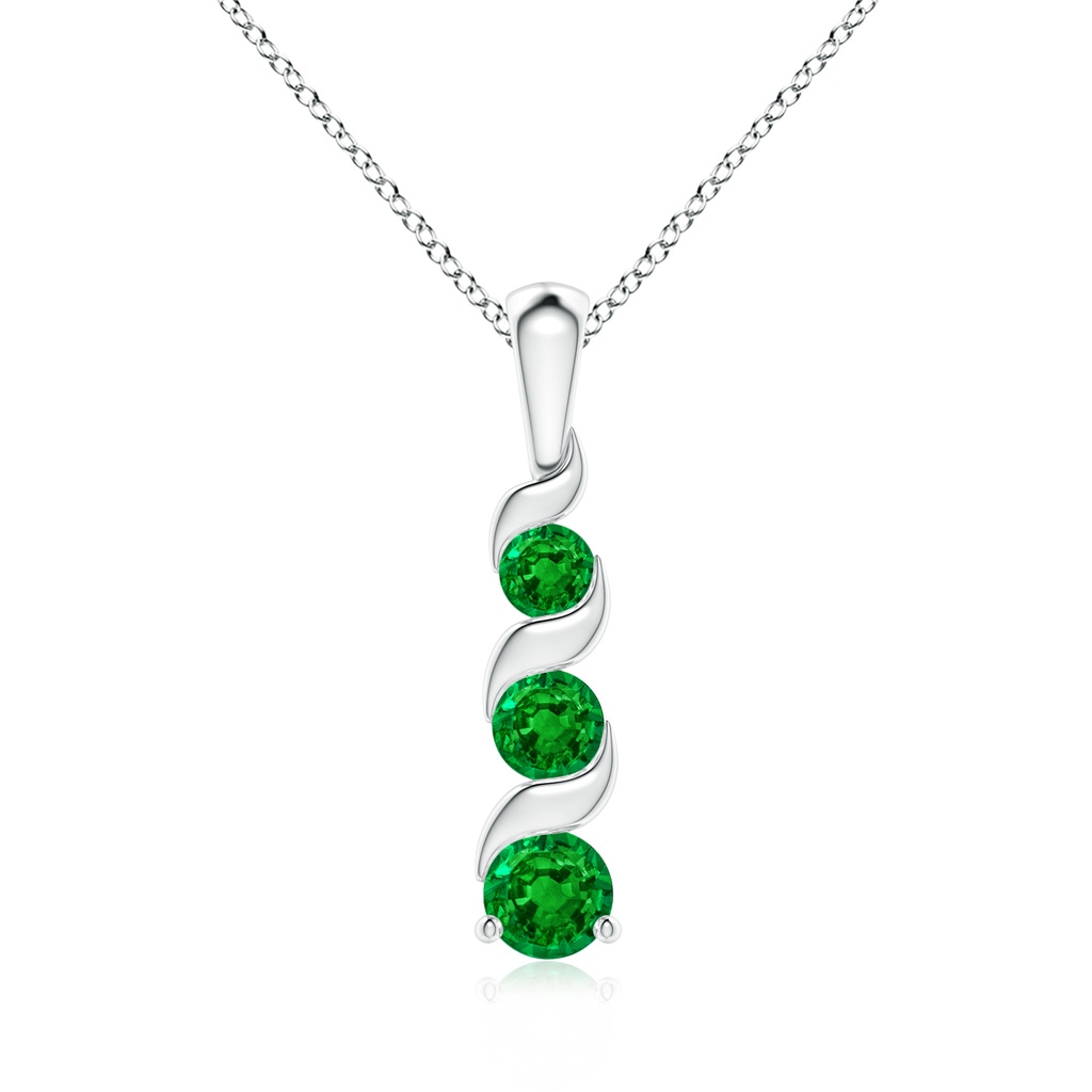 4mm AAAA Channel-Set Round Emerald Three Stone Journey Pendant in S999 Silver