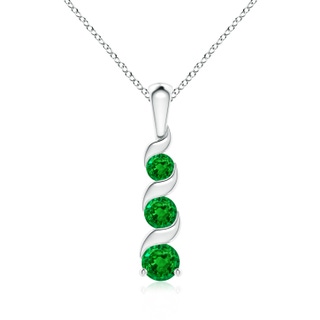 4mm AAAA Channel-Set Round Emerald Three Stone Journey Pendant in S999 Silver
