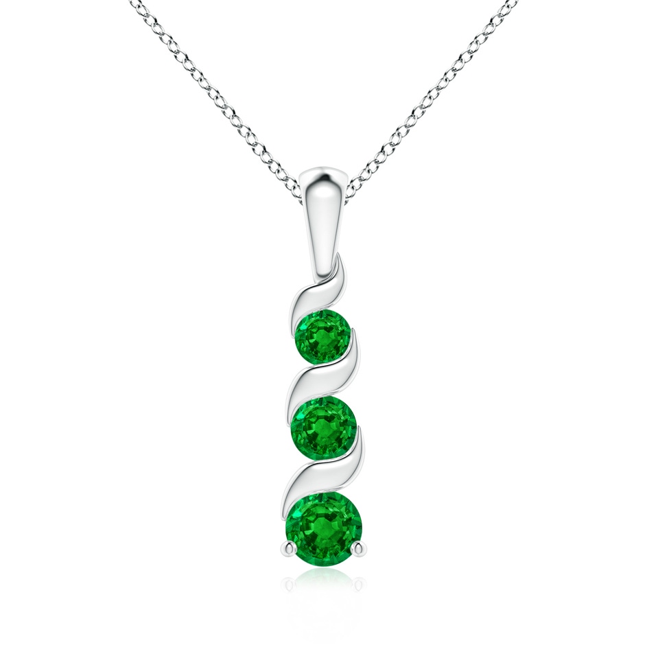 4mm AAAA Channel-Set Round Emerald Three Stone Journey Pendant in S999 Silver 