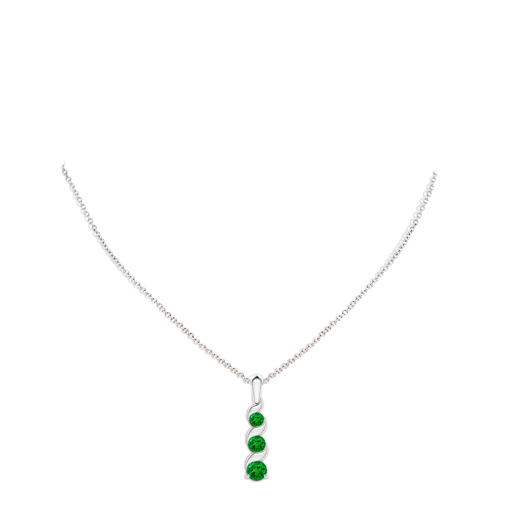 4mm AAAA Channel-Set Round Emerald Three Stone Journey Pendant in S999 Silver pen