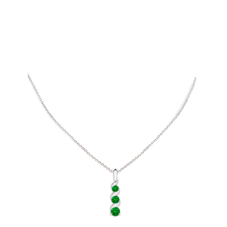 4mm AAAA Channel-Set Round Emerald Three Stone Journey Pendant in S999 Silver pen