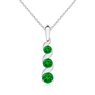 4mm AAAA Channel-Set Round Emerald Three Stone Journey Pendant in White Gold