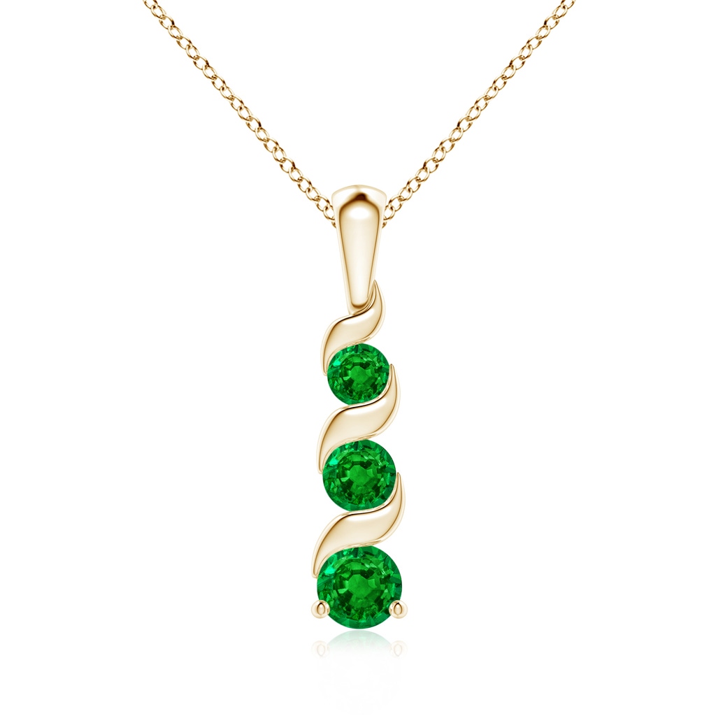 4mm AAAA Channel-Set Round Emerald Three Stone Journey Pendant in Yellow Gold