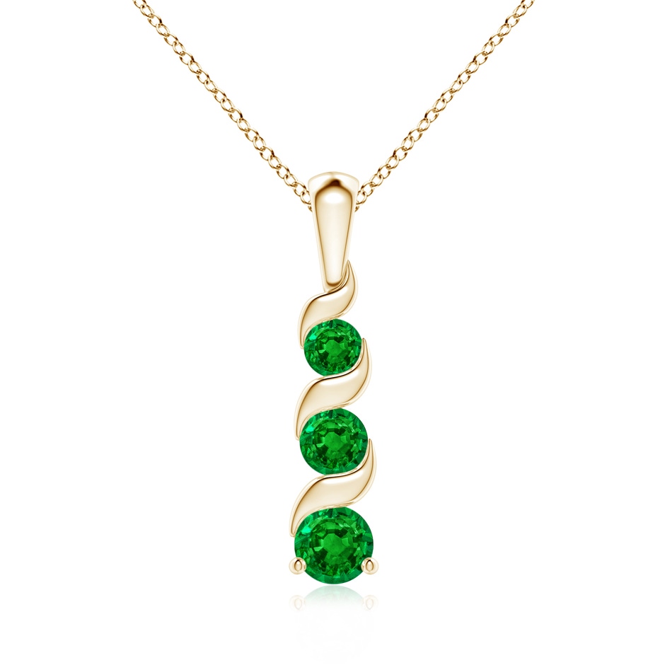 4mm AAAA Channel-Set Round Emerald Three Stone Journey Pendant in Yellow Gold 