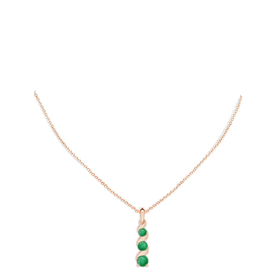 6mm A Channel-Set Round Emerald Three Stone Journey Pendant in Rose Gold pen