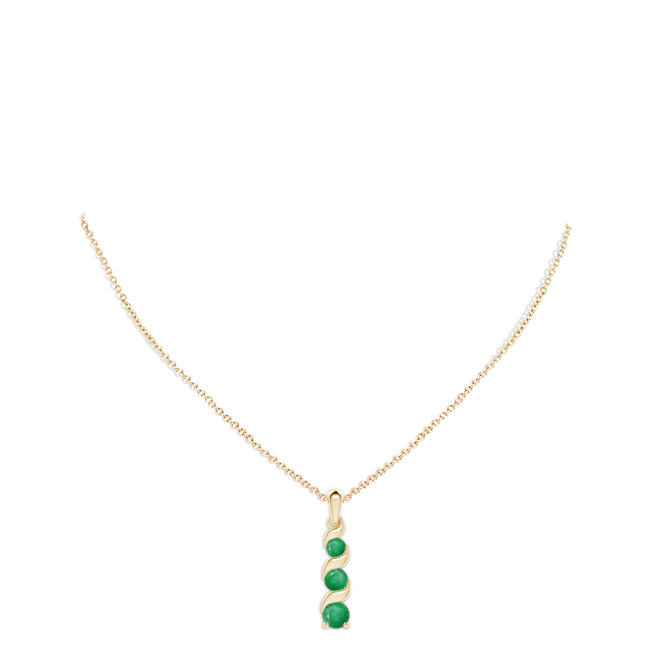 6mm A Channel-Set Round Emerald Three Stone Journey Pendant in Yellow Gold pen