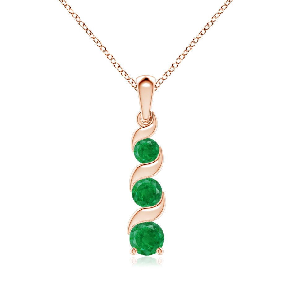 6mm AA Channel-Set Round Emerald Three Stone Journey Pendant in Rose Gold 