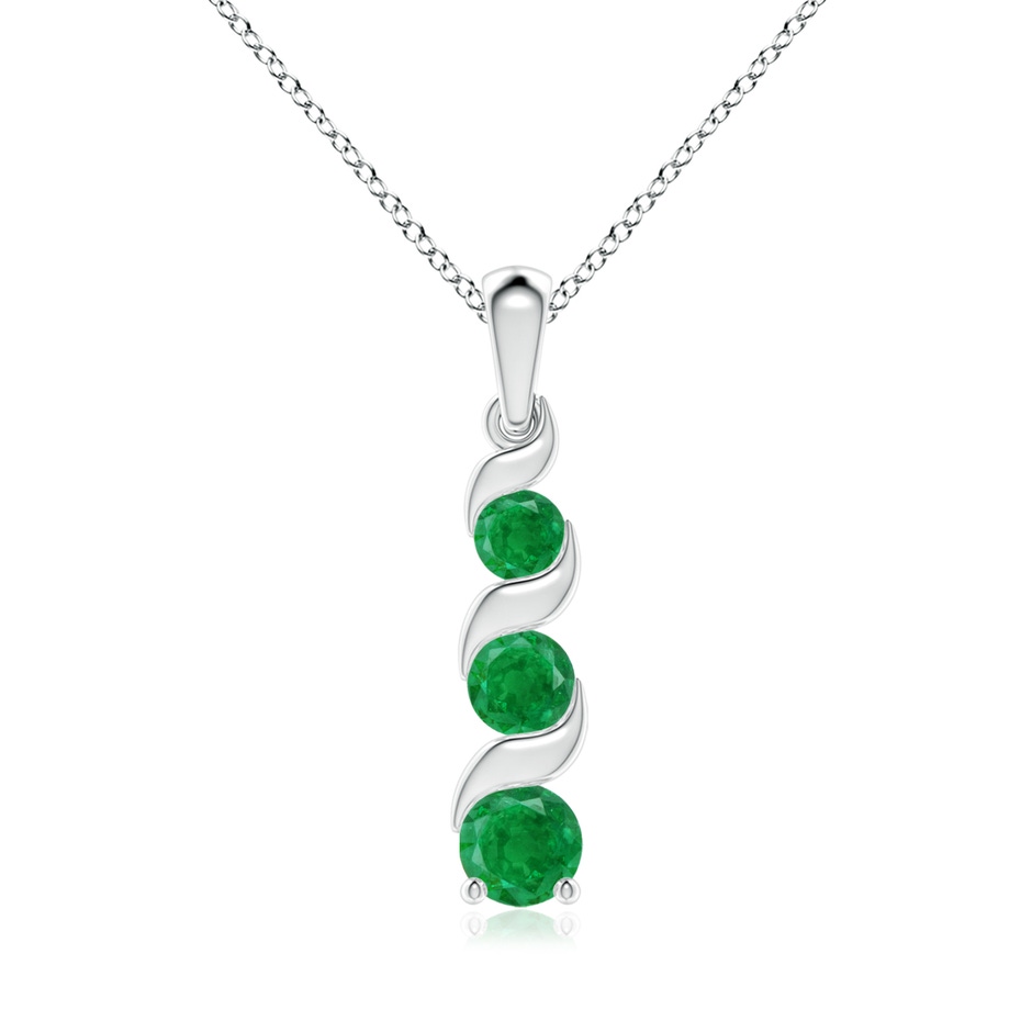 6mm AA Channel-Set Round Emerald Three Stone Journey Pendant in White Gold 