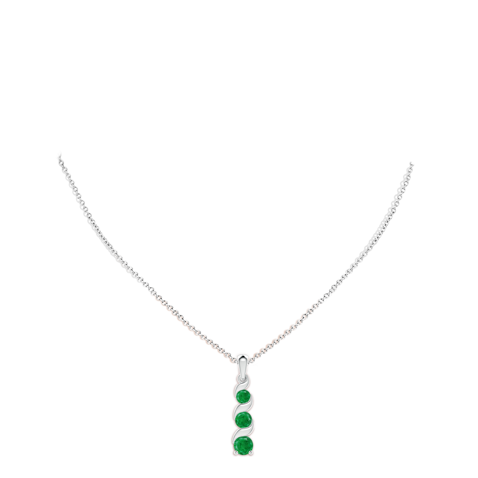 6mm AA Channel-Set Round Emerald Three Stone Journey Pendant in White Gold pen