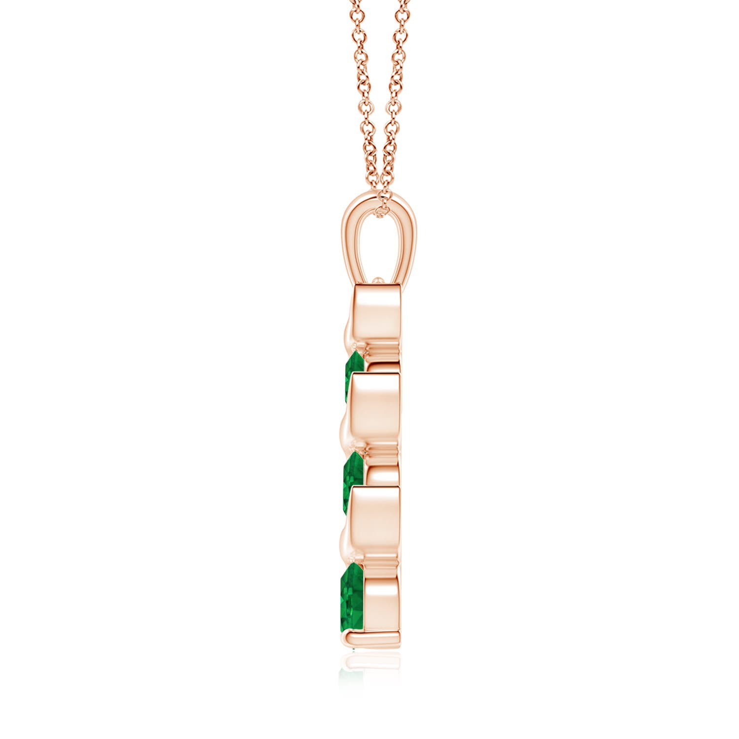 6mm AAA Channel-Set Round Emerald Three Stone Journey Pendant in 18K Rose Gold