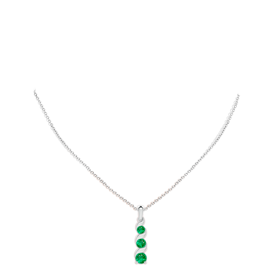 6mm AAA Channel-Set Round Emerald Three Stone Journey Pendant in S999 Silver pen