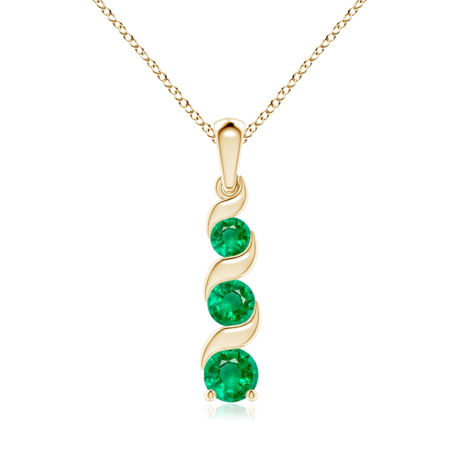 6mm AAA Channel-Set Round Emerald Three Stone Journey Pendant in Yellow Gold 