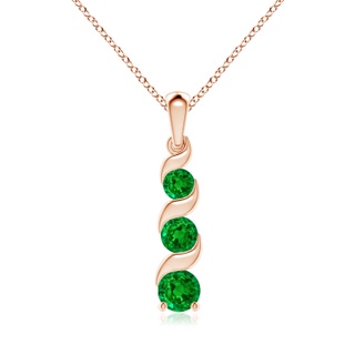 6mm AAAA Channel-Set Round Emerald Three Stone Journey Pendant in 18K Rose Gold