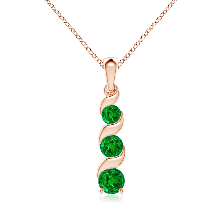 6mm AAAA Channel-Set Round Emerald Three Stone Journey Pendant in 18K Rose Gold 