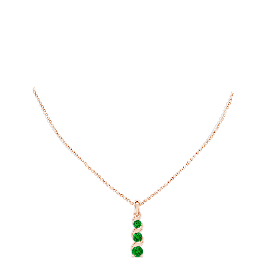 6mm AAAA Channel-Set Round Emerald Three Stone Journey Pendant in 18K Rose Gold pen