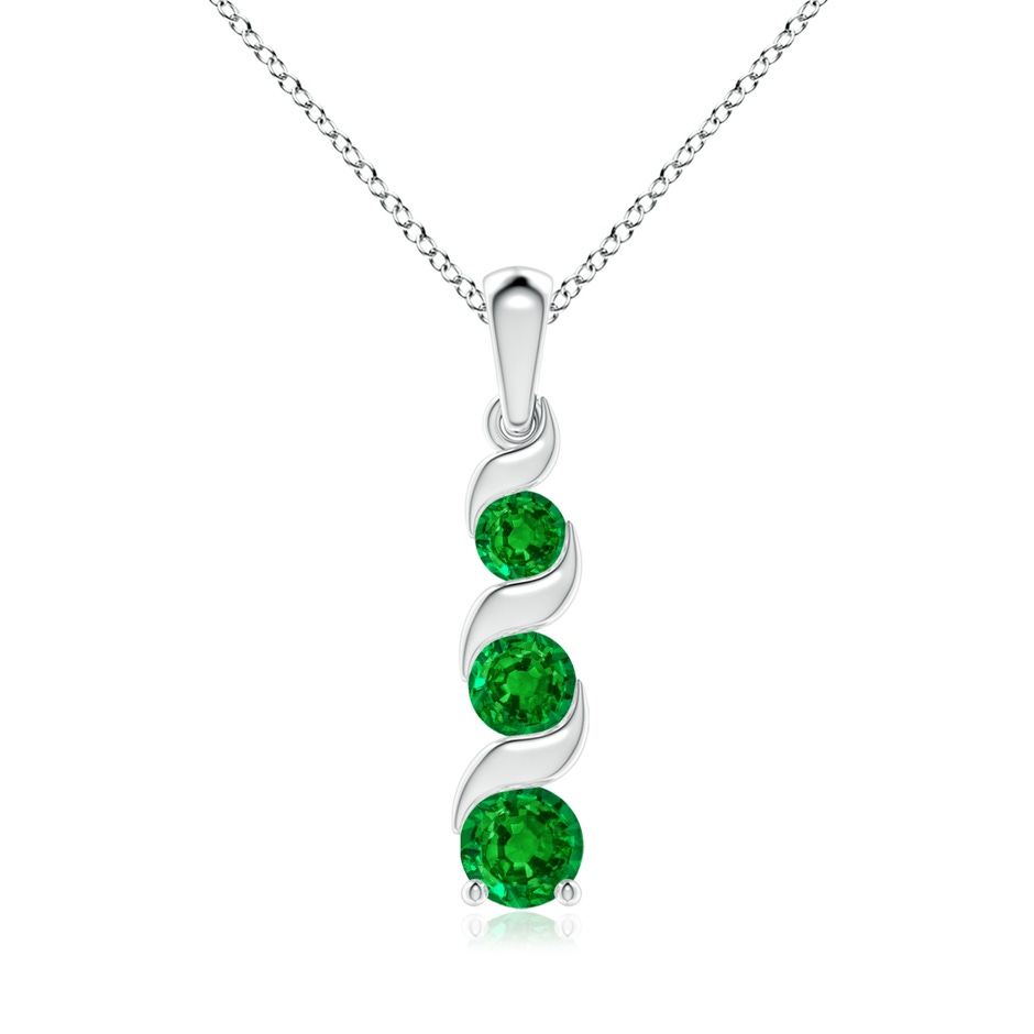 6mm AAAA Channel-Set Round Emerald Three Stone Journey Pendant in S999 Silver 