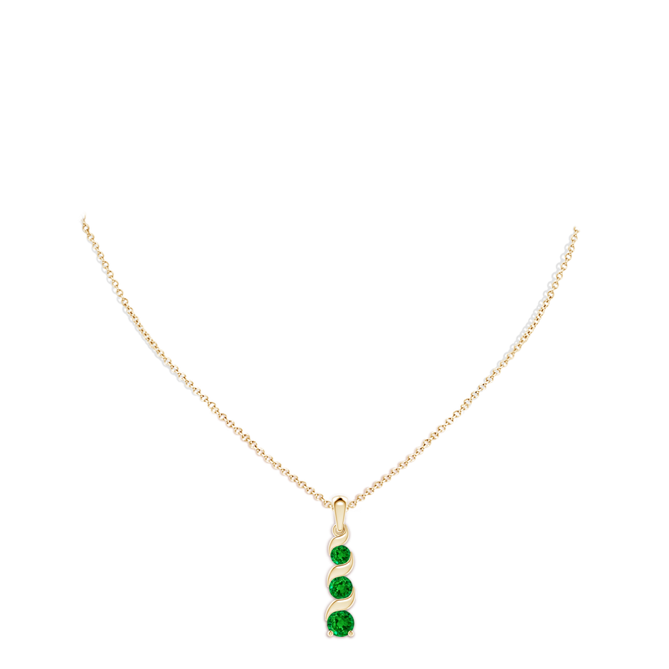 6mm AAAA Channel-Set Round Emerald Three Stone Journey Pendant in Yellow Gold pen