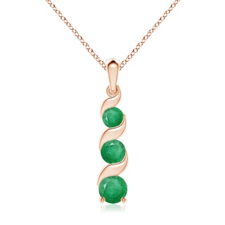 7mm A Channel-Set Round Emerald Three Stone Journey Pendant in Rose Gold