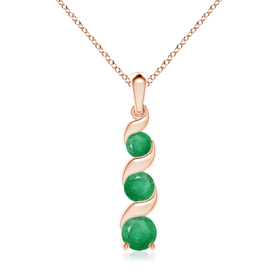 7mm A Channel-Set Round Emerald Three Stone Journey Pendant in Rose Gold 