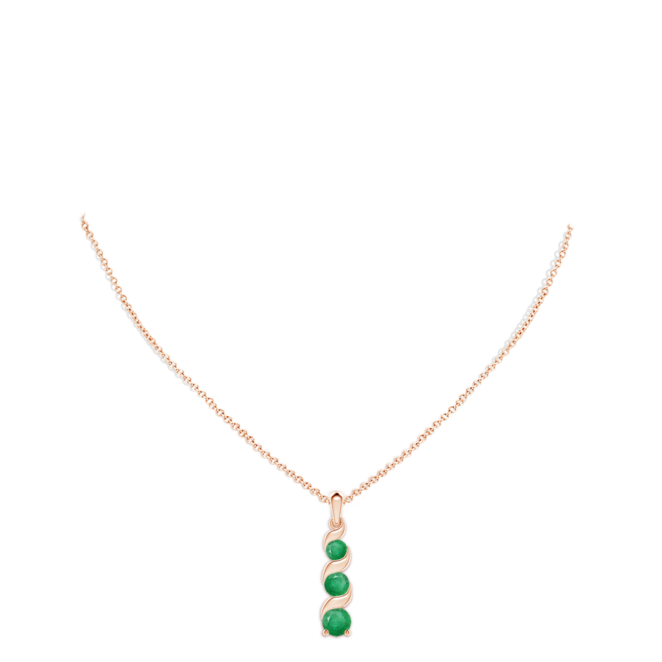 7mm A Channel-Set Round Emerald Three Stone Journey Pendant in Rose Gold pen