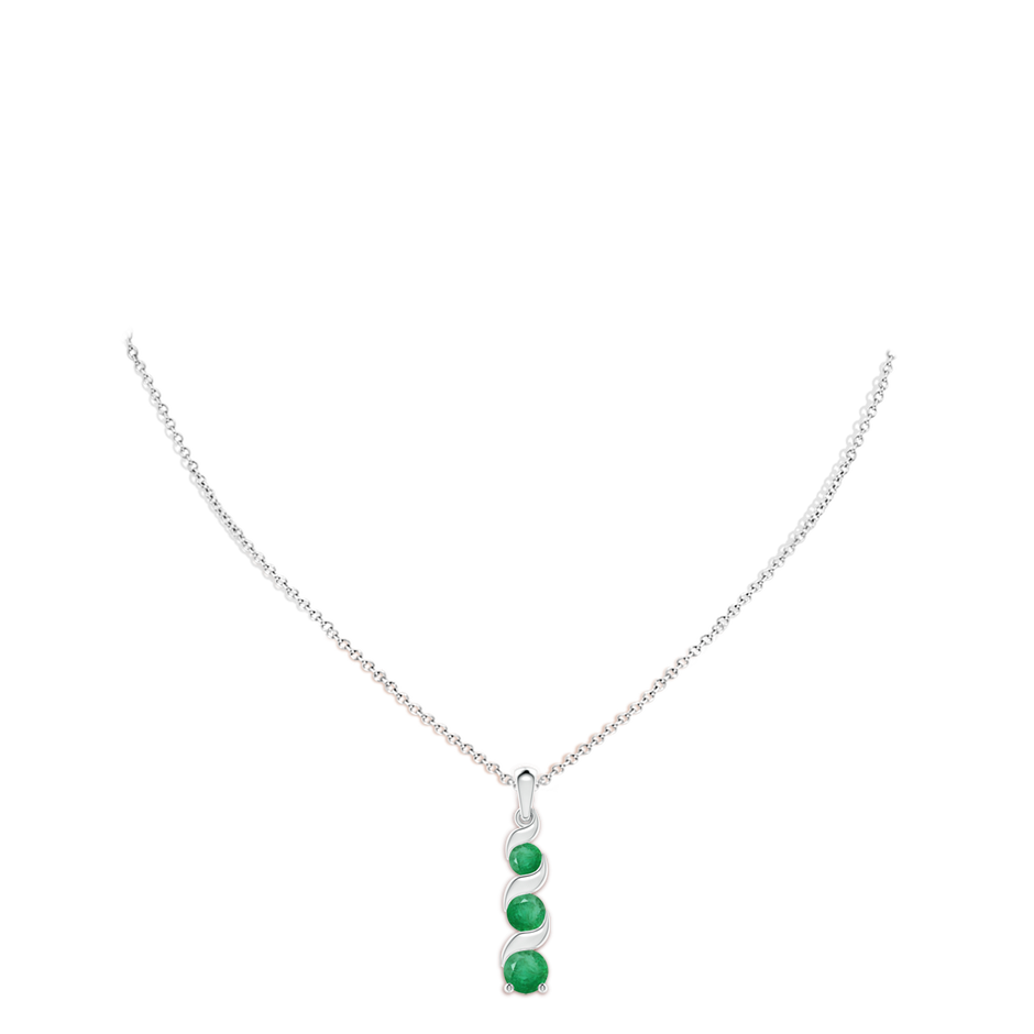 7mm A Channel-Set Round Emerald Three Stone Journey Pendant in White Gold pen