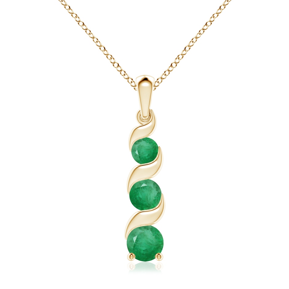 7mm A Channel-Set Round Emerald Three Stone Journey Pendant in Yellow Gold 