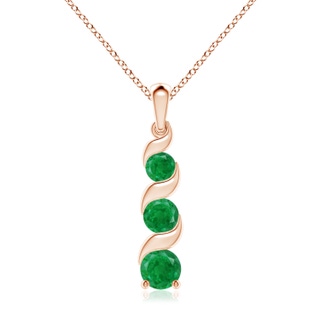 7mm AA Channel-Set Round Emerald Three Stone Journey Pendant in 18K Rose Gold