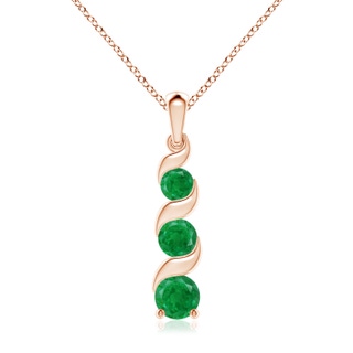 7mm AA Channel-Set Round Emerald Three Stone Journey Pendant in Rose Gold
