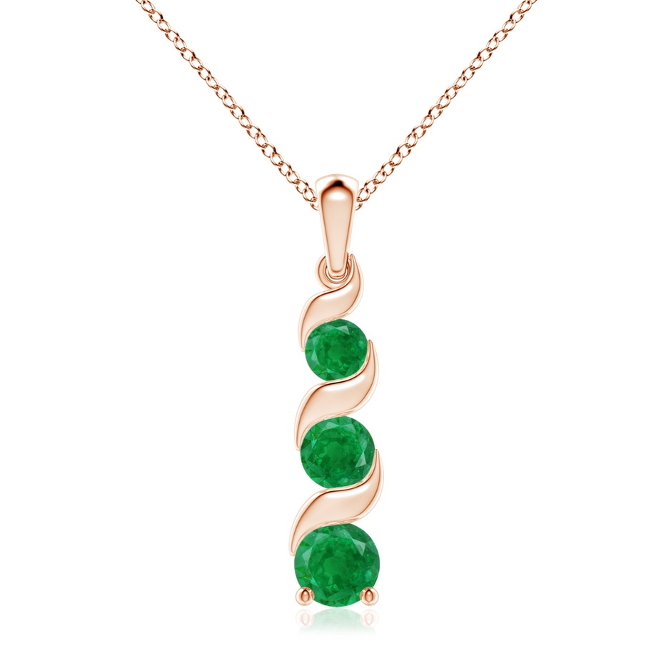 7mm AA Channel-Set Round Emerald Three Stone Journey Pendant in Rose Gold 