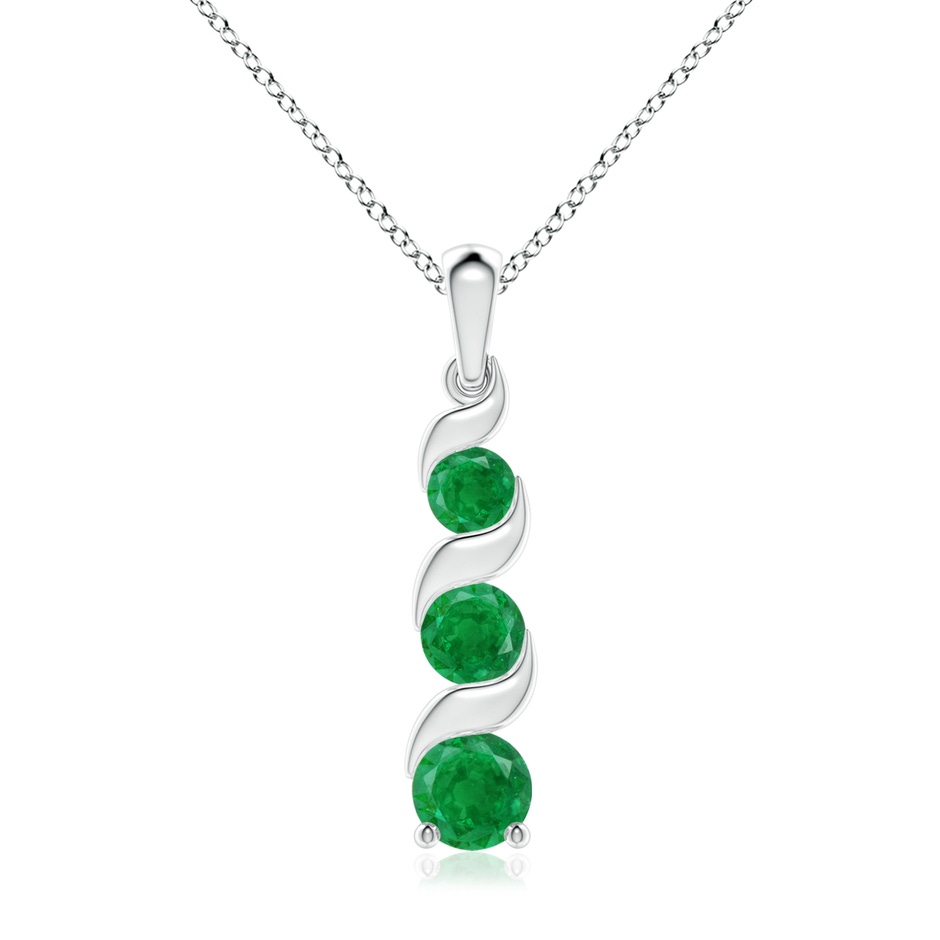 7mm AA Channel-Set Round Emerald Three Stone Journey Pendant in White Gold 