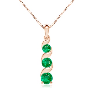 7mm AAA Channel-Set Round Emerald Three Stone Journey Pendant in 18K Rose Gold