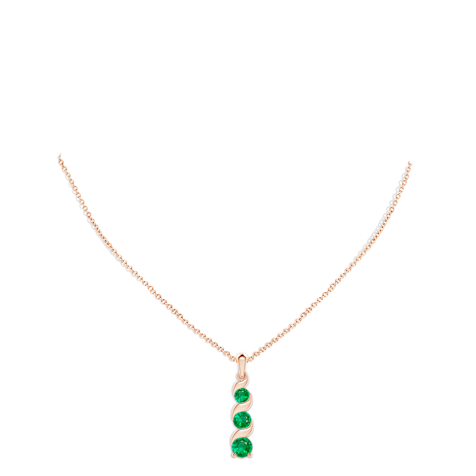 7mm AAA Channel-Set Round Emerald Three Stone Journey Pendant in 18K Rose Gold pen