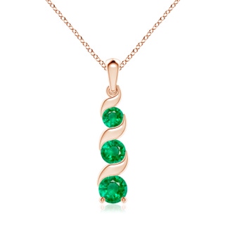 7mm AAA Channel-Set Round Emerald Three Stone Journey Pendant in 9K Rose Gold