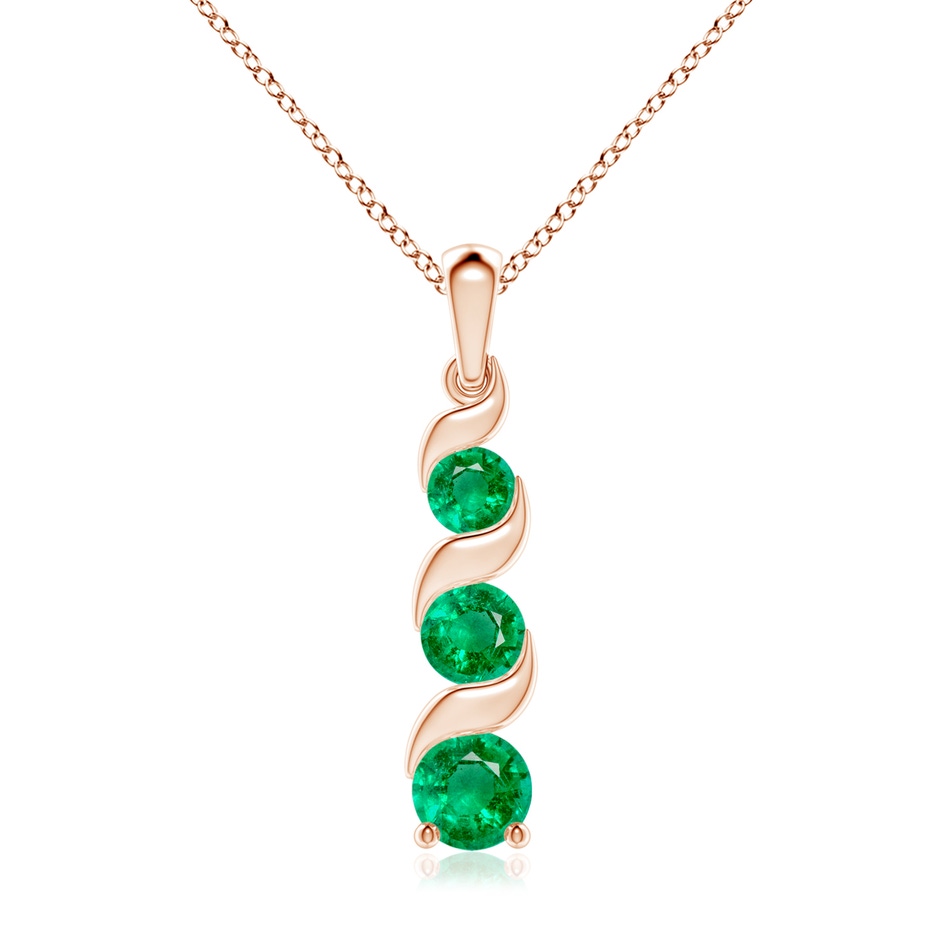 7mm AAA Channel-Set Round Emerald Three Stone Journey Pendant in Rose Gold 