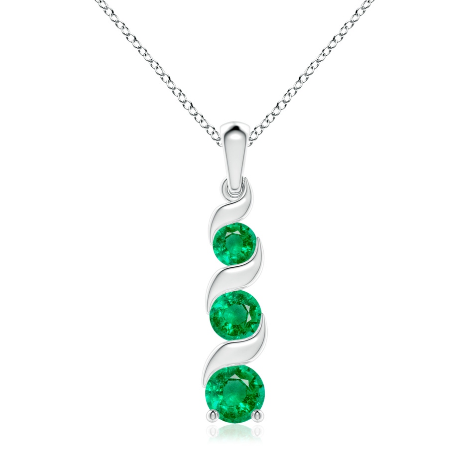 7mm AAA Channel-Set Round Emerald Three Stone Journey Pendant in S999 Silver 