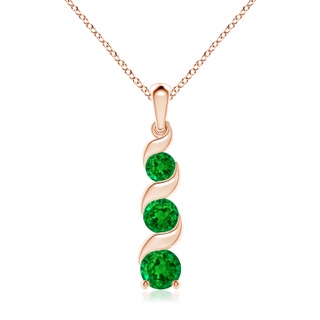7mm AAAA Channel-Set Round Emerald Three Stone Journey Pendant in 18K Rose Gold