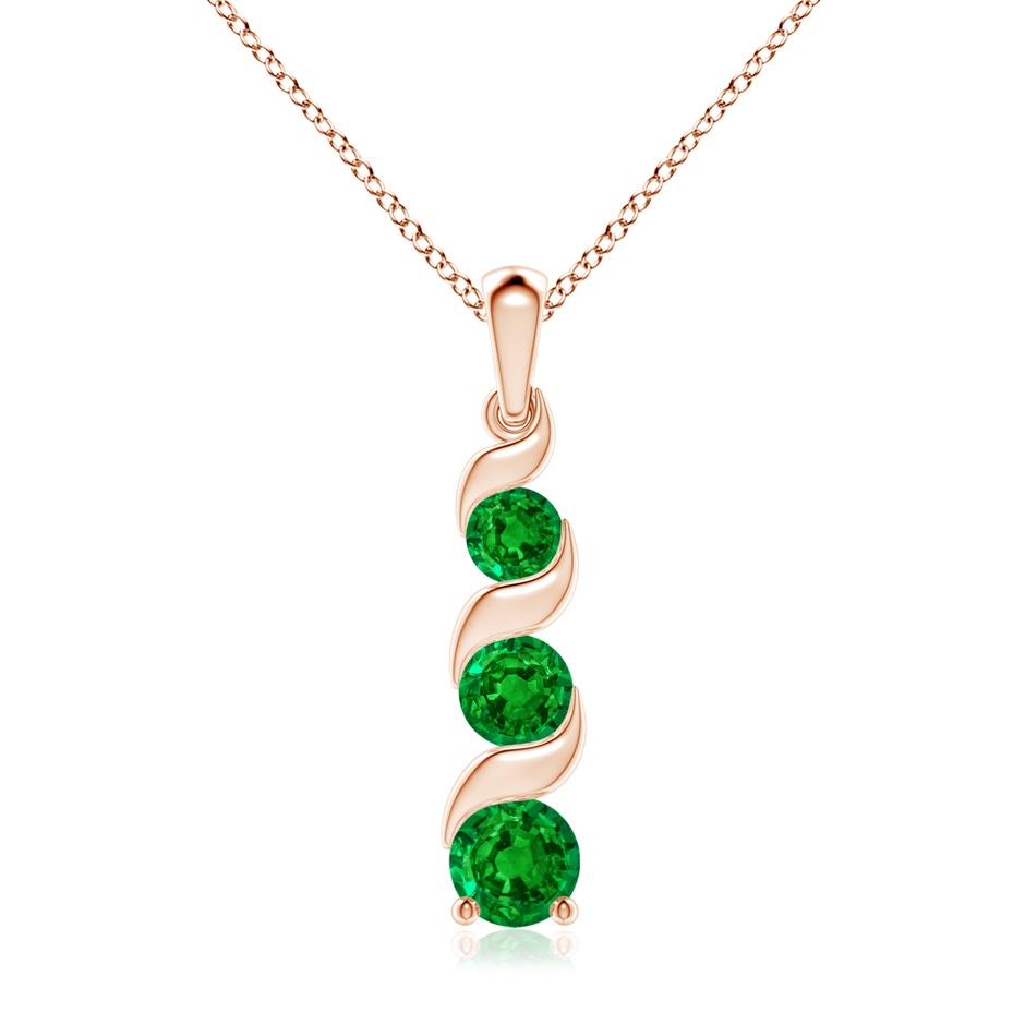 7mm AAAA Channel-Set Round Emerald Three Stone Journey Pendant in 18K Rose Gold 