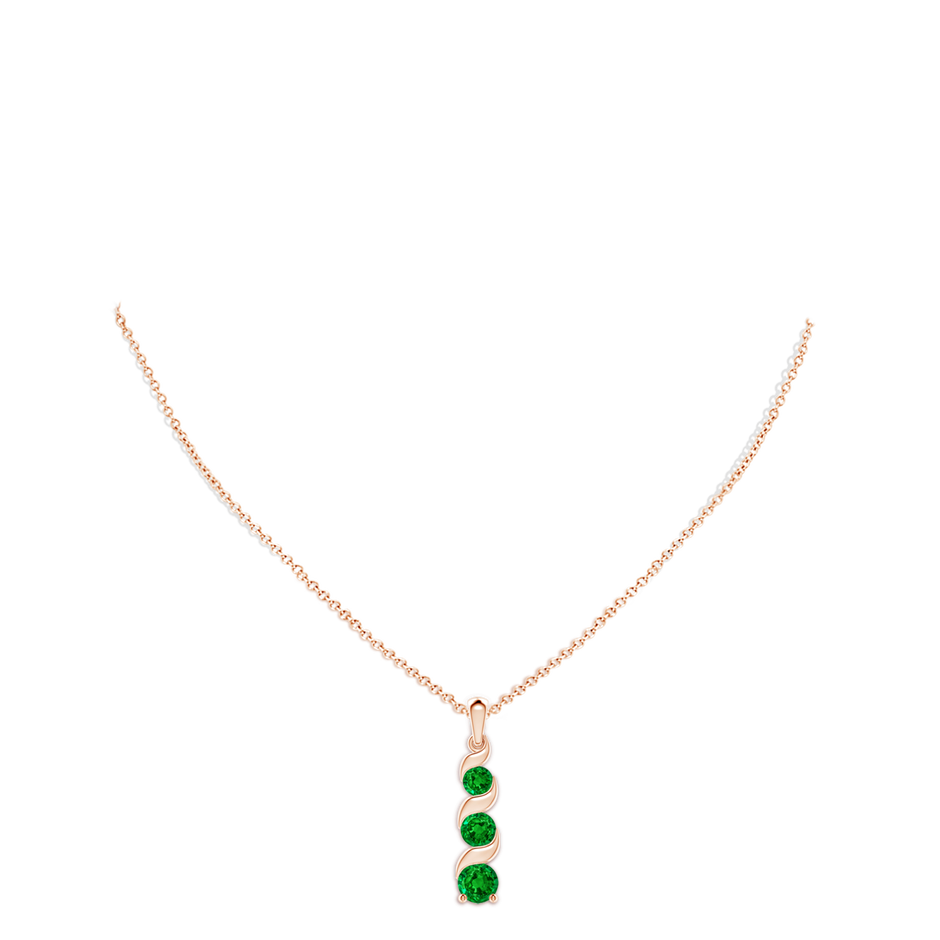 7mm AAAA Channel-Set Round Emerald Three Stone Journey Pendant in 18K Rose Gold pen