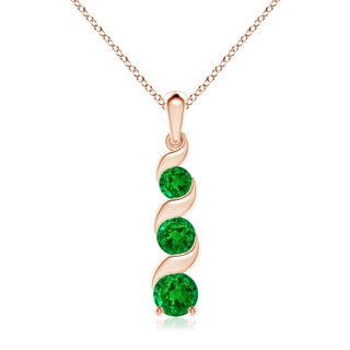 7mm AAAA Channel-Set Round Emerald Three Stone Journey Pendant in 9K Rose Gold