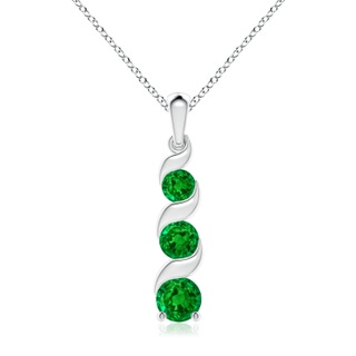 7mm AAAA Channel-Set Round Emerald Three Stone Journey Pendant in S999 Silver