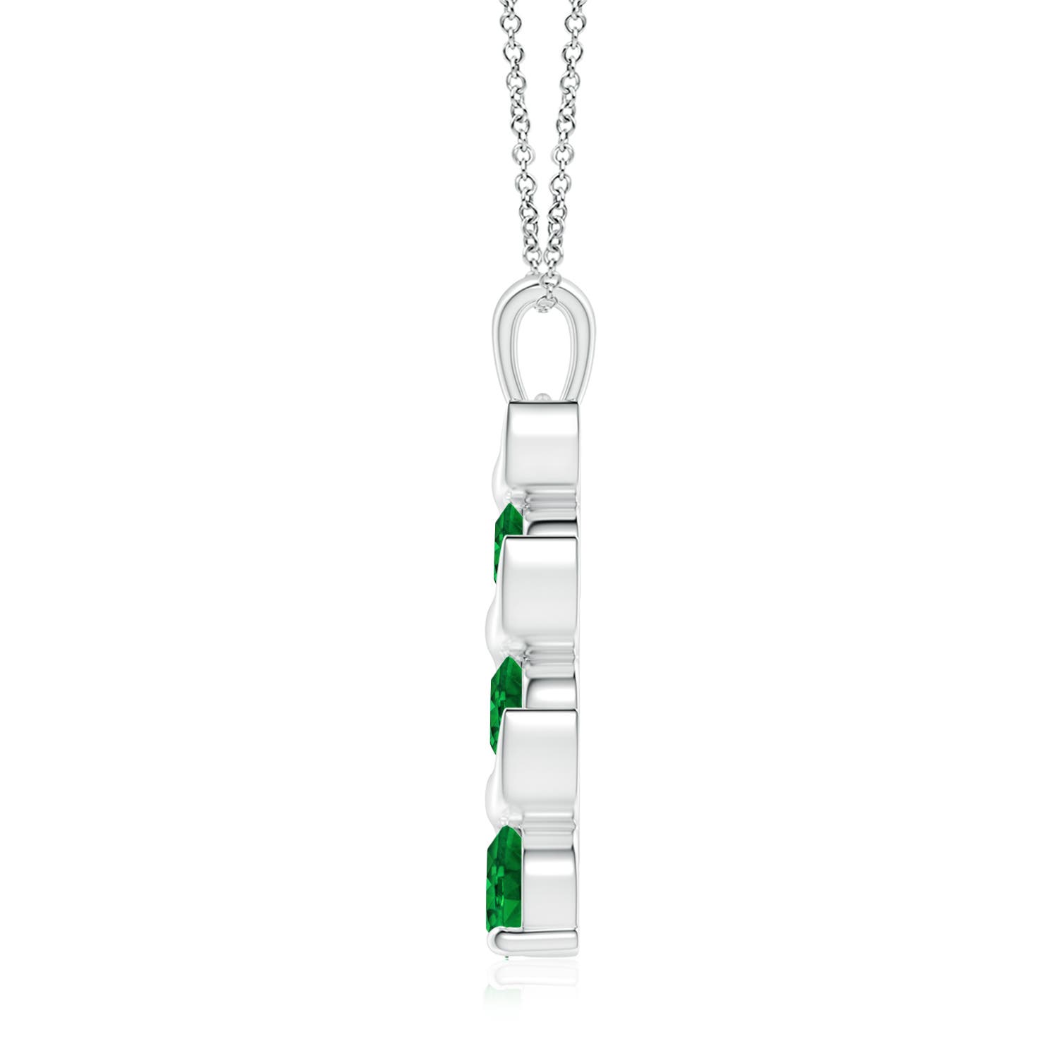 7mm AAAA Channel-Set Round Emerald Three Stone Journey Pendant in S999 Silver