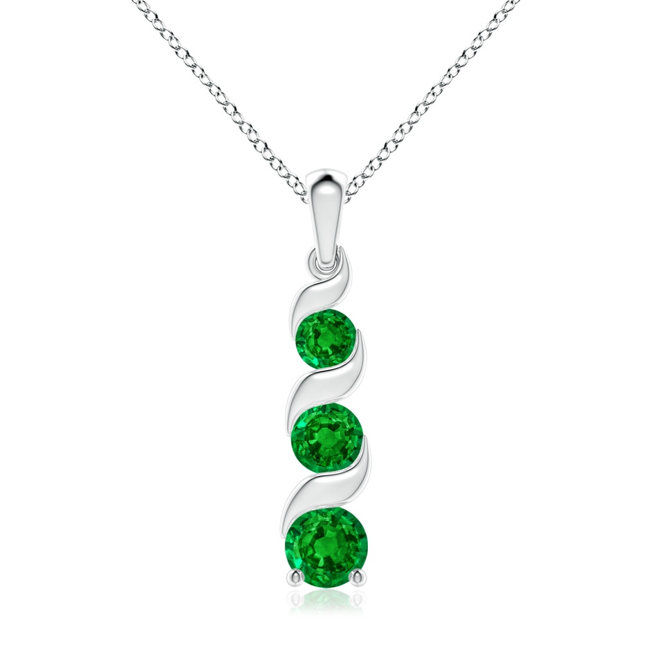 7mm AAAA Channel-Set Round Emerald Three Stone Journey Pendant in White Gold 