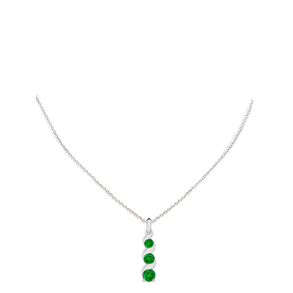 7mm AAAA Channel-Set Round Emerald Three Stone Journey Pendant in White Gold pen