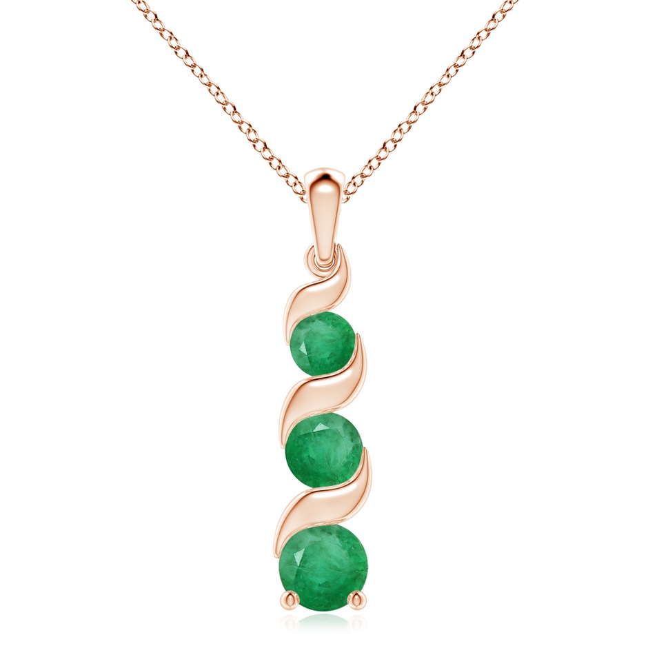 8mm A Channel-Set Round Emerald Three Stone Journey Pendant in 18K Rose Gold 