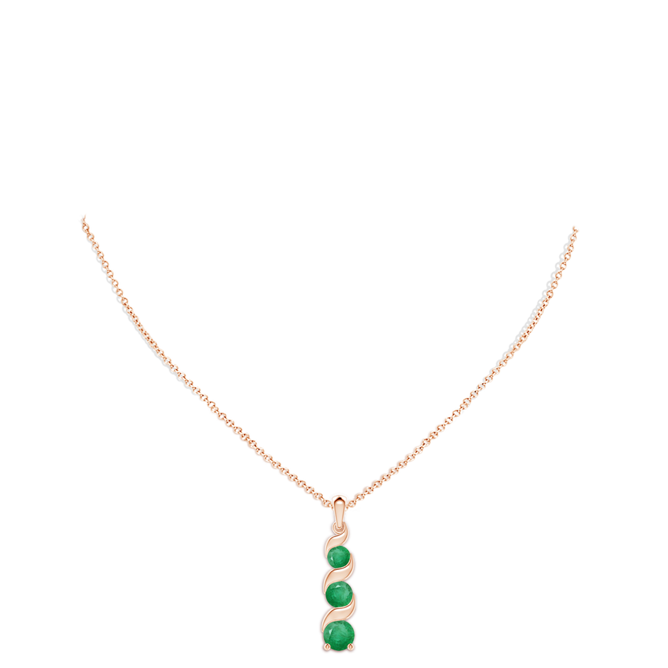 8mm A Channel-Set Round Emerald Three Stone Journey Pendant in 18K Rose Gold pen