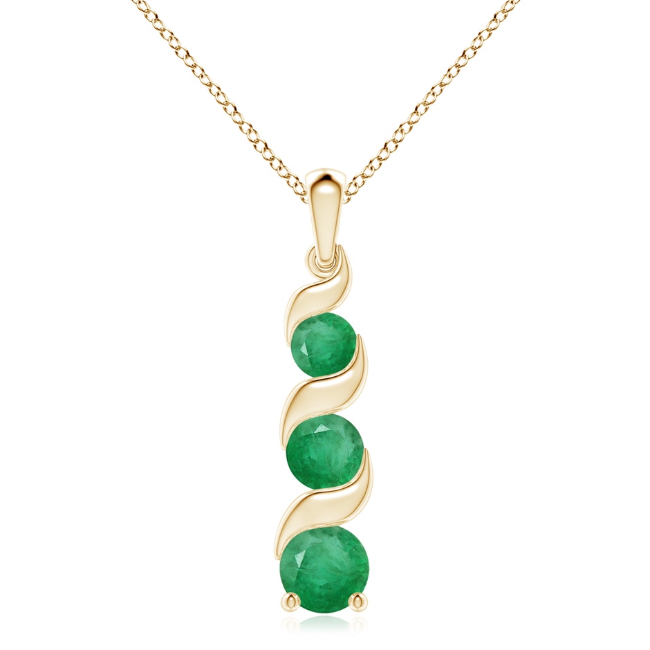 8mm A Channel-Set Round Emerald Three Stone Journey Pendant in 18K Yellow Gold 