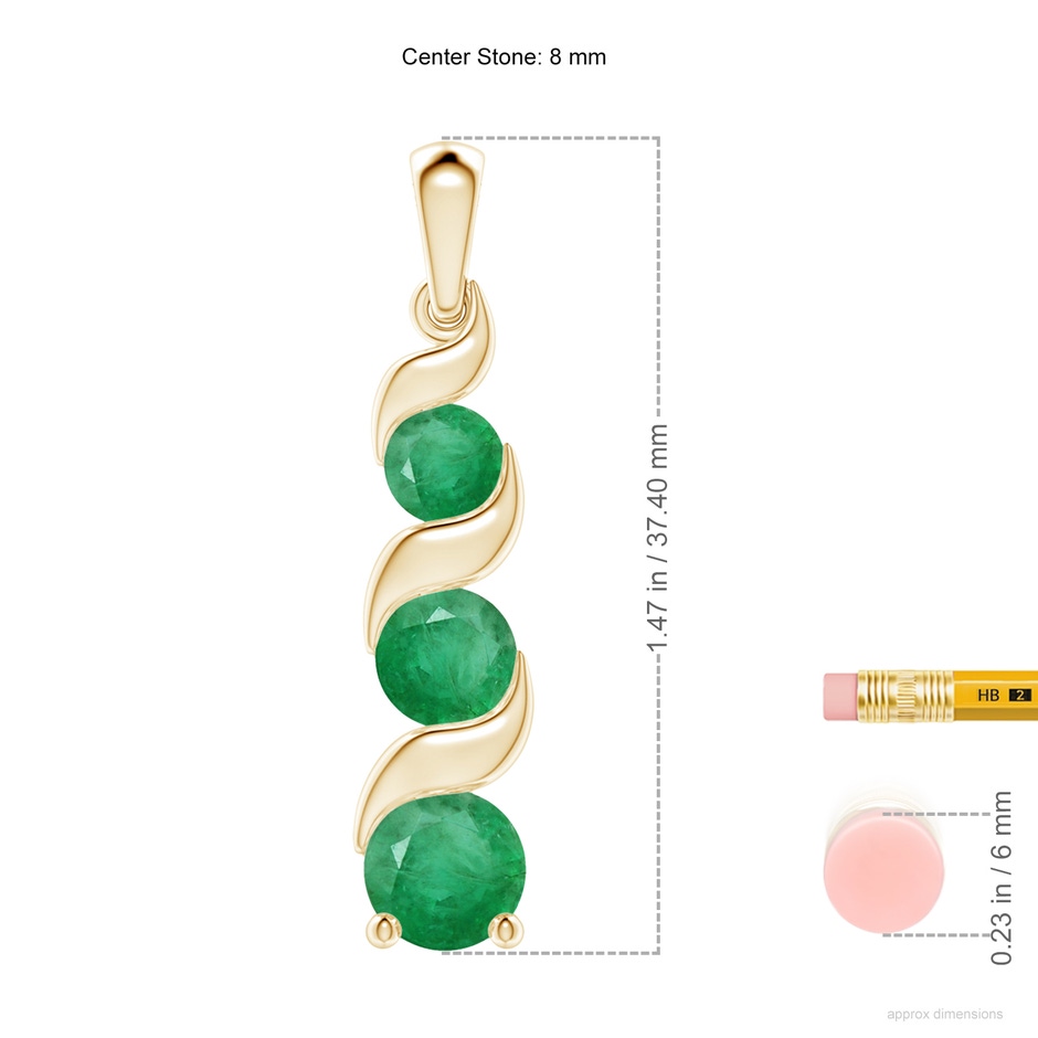 8mm A Channel-Set Round Emerald Three Stone Journey Pendant in 18K Yellow Gold ruler